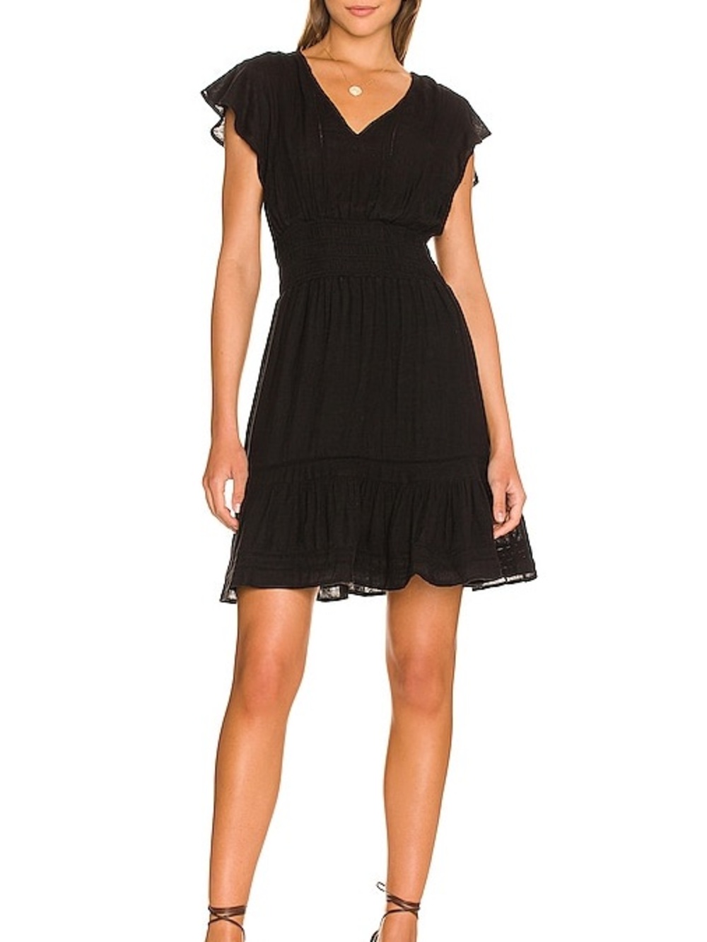 Rails- TARA Black V-Neck Smocked Waist Midi Dress